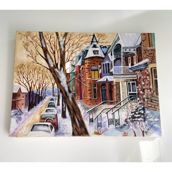 Vintage Signed Winter Scene Painting - Picture 3 of 9